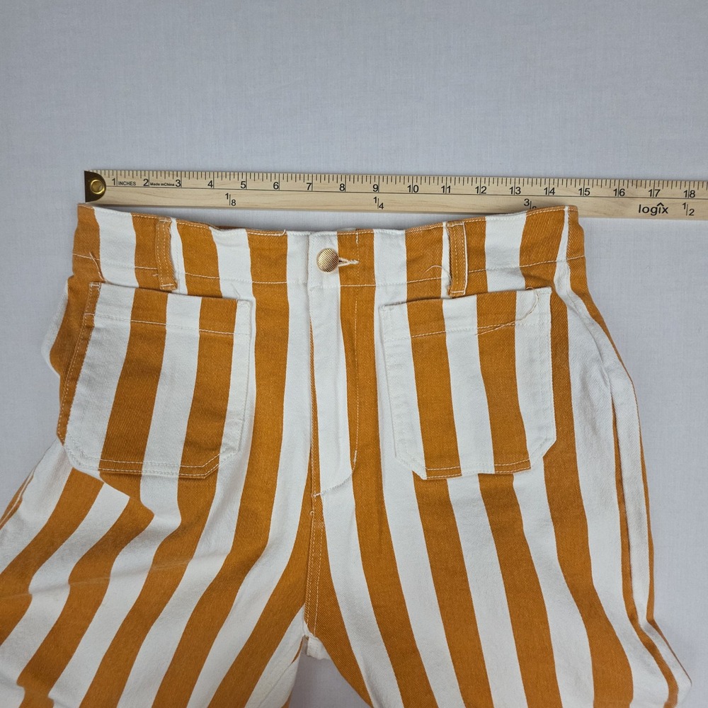 Wild Fable Wide Leg Striped Crop Pants Womens 10 Orange White Cotton Blend Denim - Picture 4 of 11
